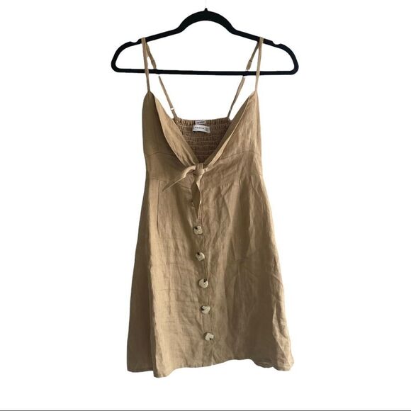 FAITHFULL THE BRAND Camel Linen Sleeveless Button Front Mini Dress M - Picture 1 of 12